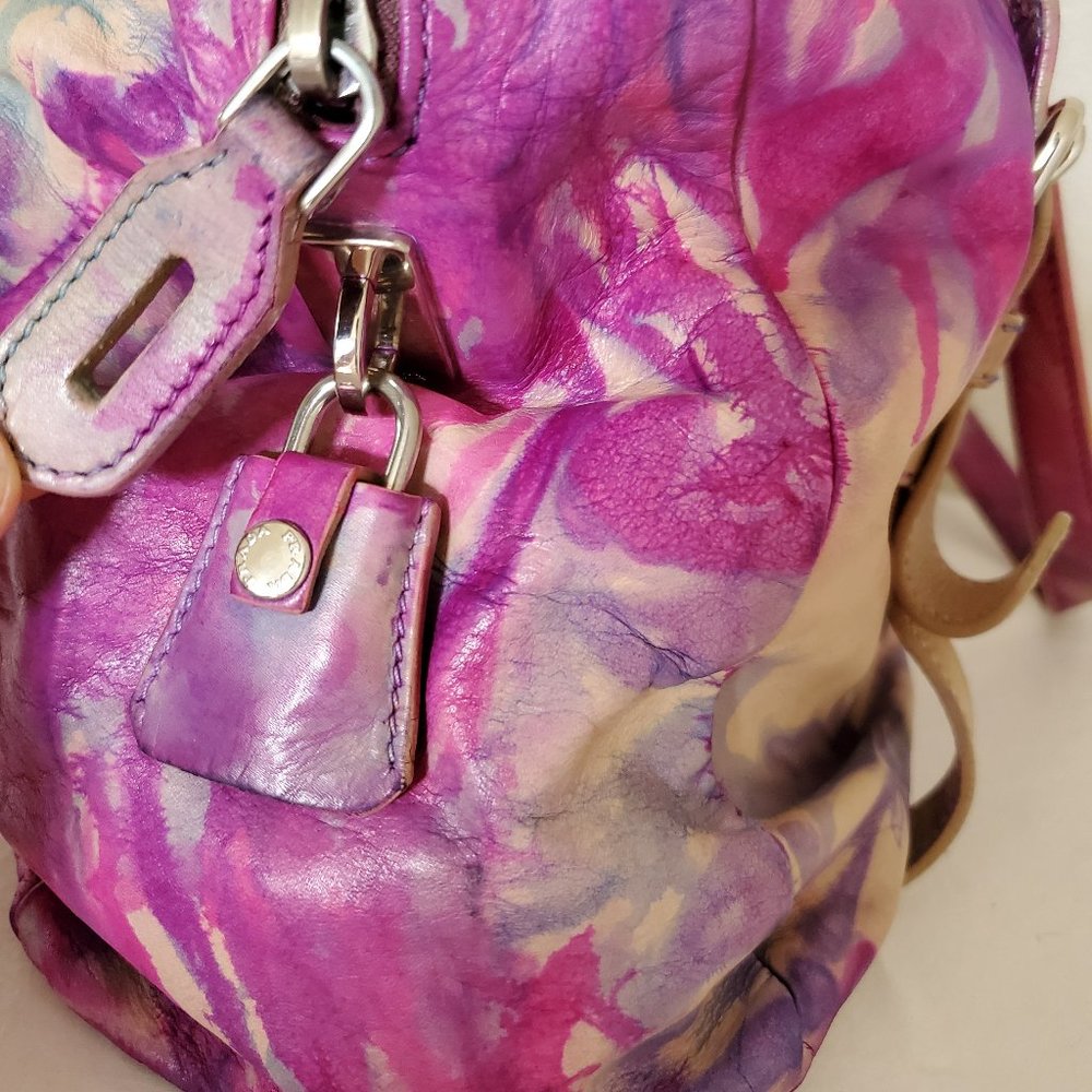 XL Prada Leather Purse tote hobo bag tie dyed painted pink beige purple tan blue - Picture 10 of 15